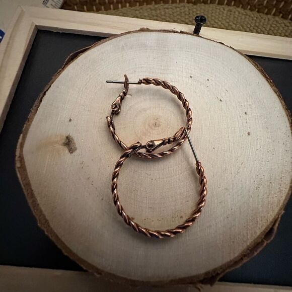 Elegant Twisted Copper Hoop Earrings - Picture 2 of 3